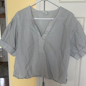 Banana Republic White and Black Pinstripe V-Neck Blouse